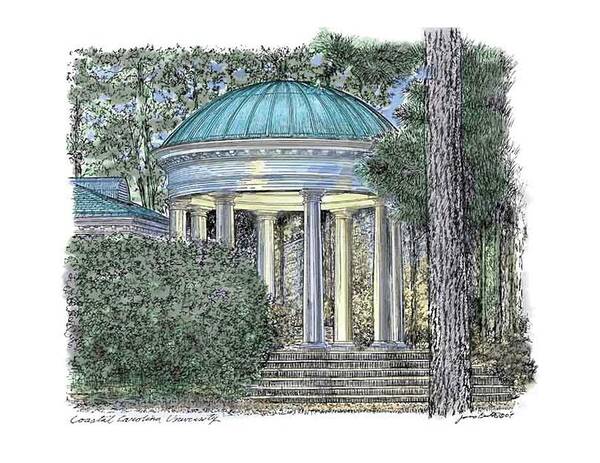 Ink and watercolor artwork of Coastal Carolina University by James Beath